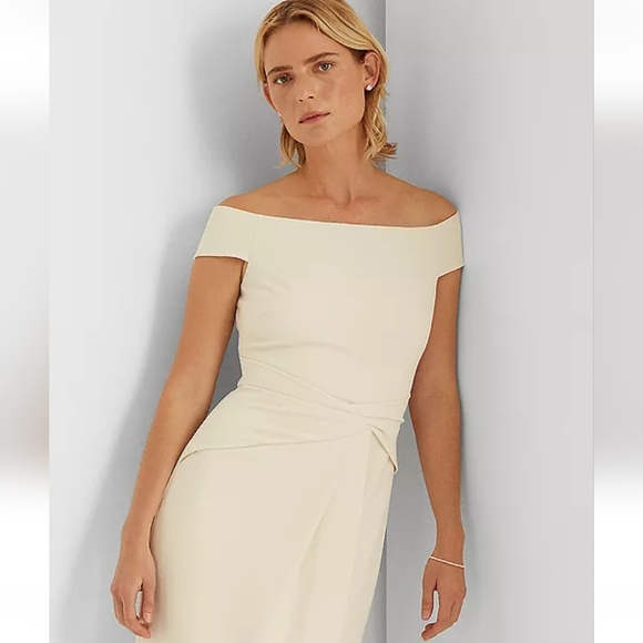 NWT Lauren Ralph Lauren Women's Crepe Off-the-Shoulder Side-Slit Column Gown 14 - Picture 5 of 16